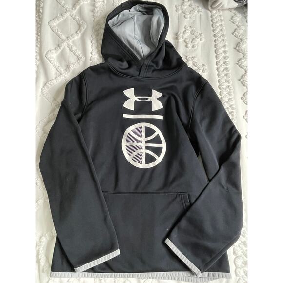 Under Armour Hoodie Sweatshirt Youth Large Black White - Picture 1 of 4